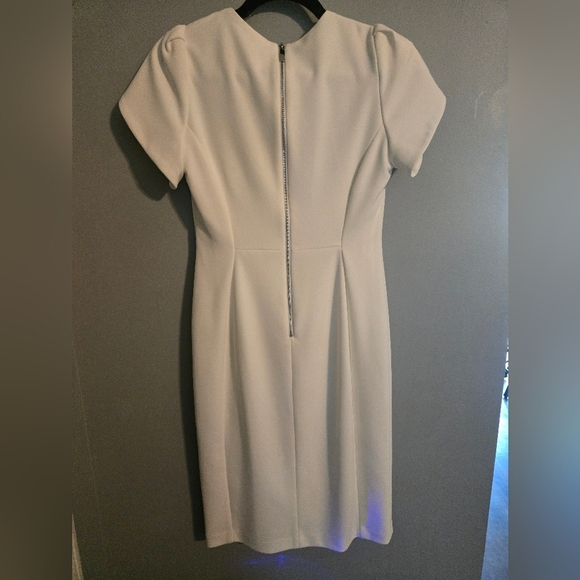 Size 4 Andrew Marc White Sheath Dress Knee Length Bride Bachelorette Business - Picture 4 of 5